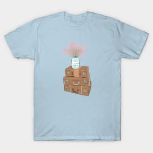 Pile of baggage with a jar with flowers T-Shirt